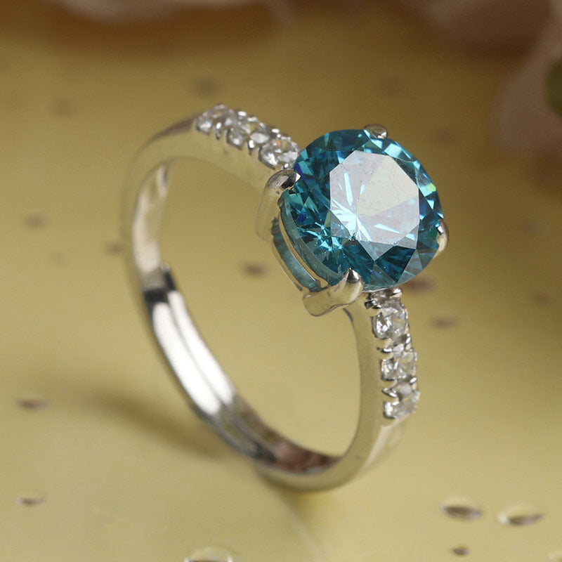 Silver Plated Oval Design Sky Blue Color Finger Ring